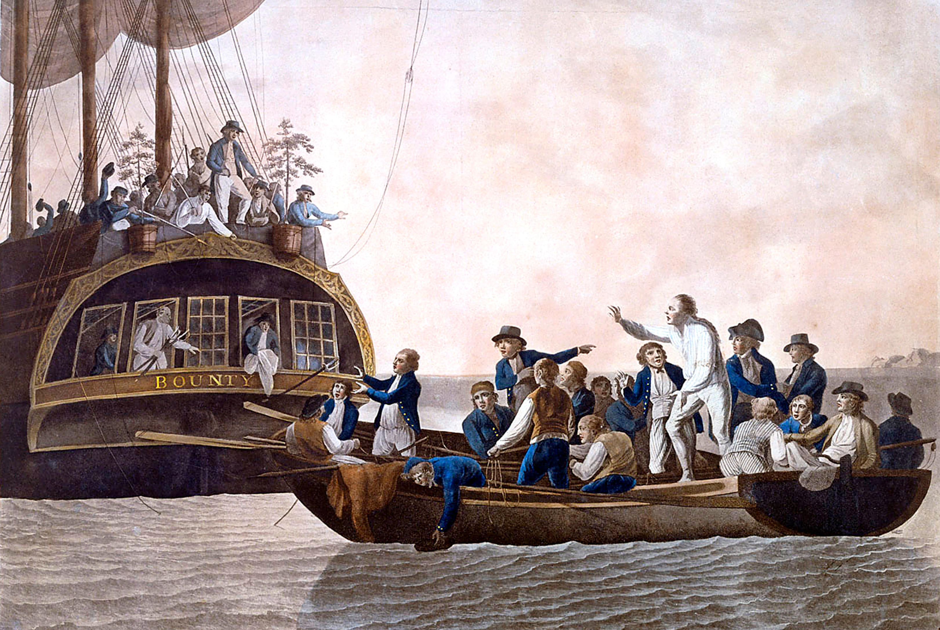 An artist's representation of the Mutiny on the Bounty