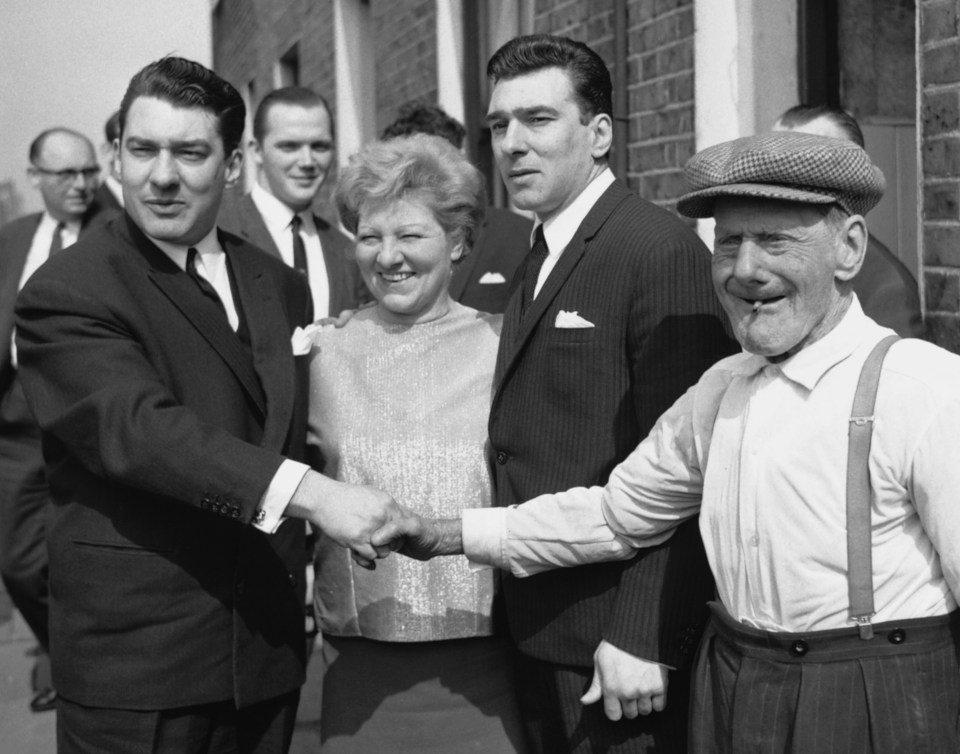 Ronnie and Reggie with their beloved mum Violet and grandfather Jimmy