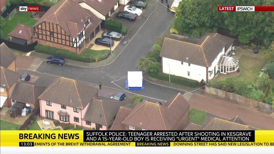 Aerial footage from Sky News shows where the teen was shot