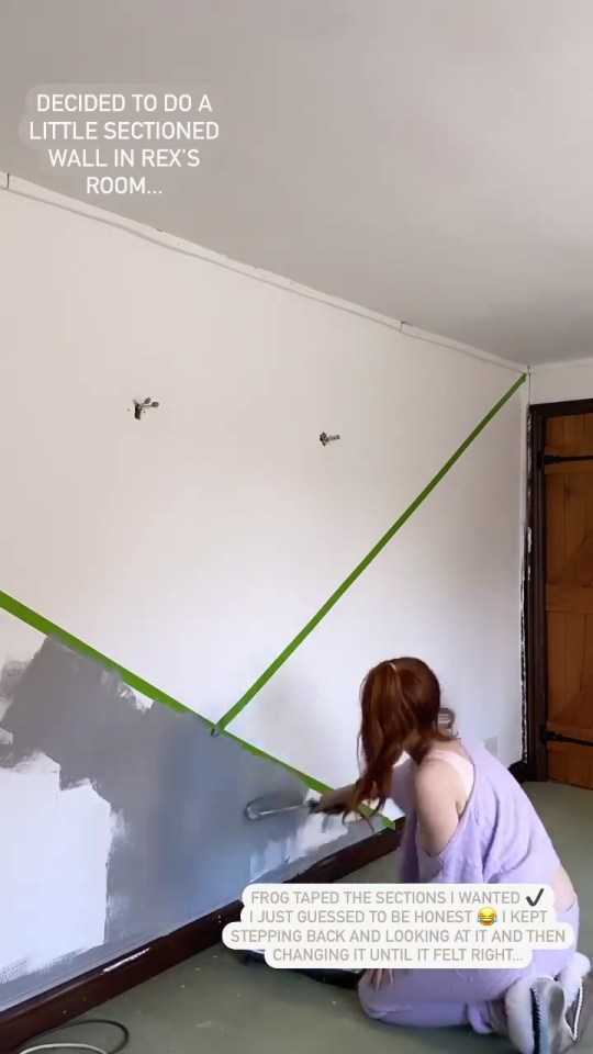 Stacey used the frog tape trick to create a geometric effect wall