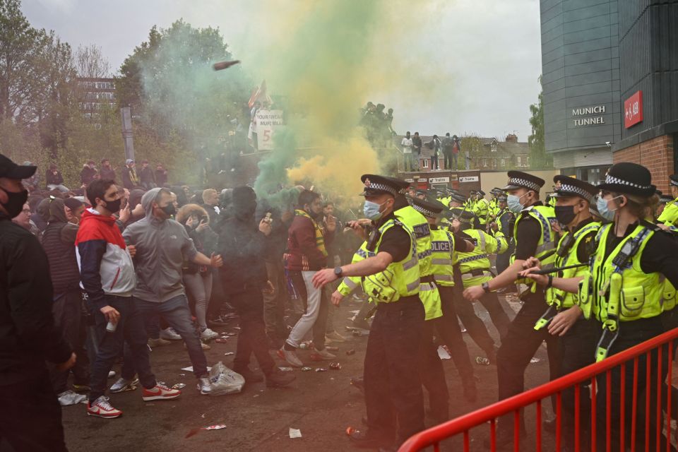 Police have condemned Manchester United fans who turned today's protest violent