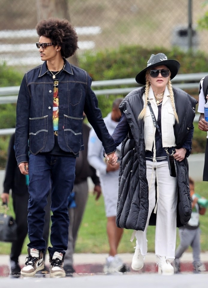 The couple matched in double denim