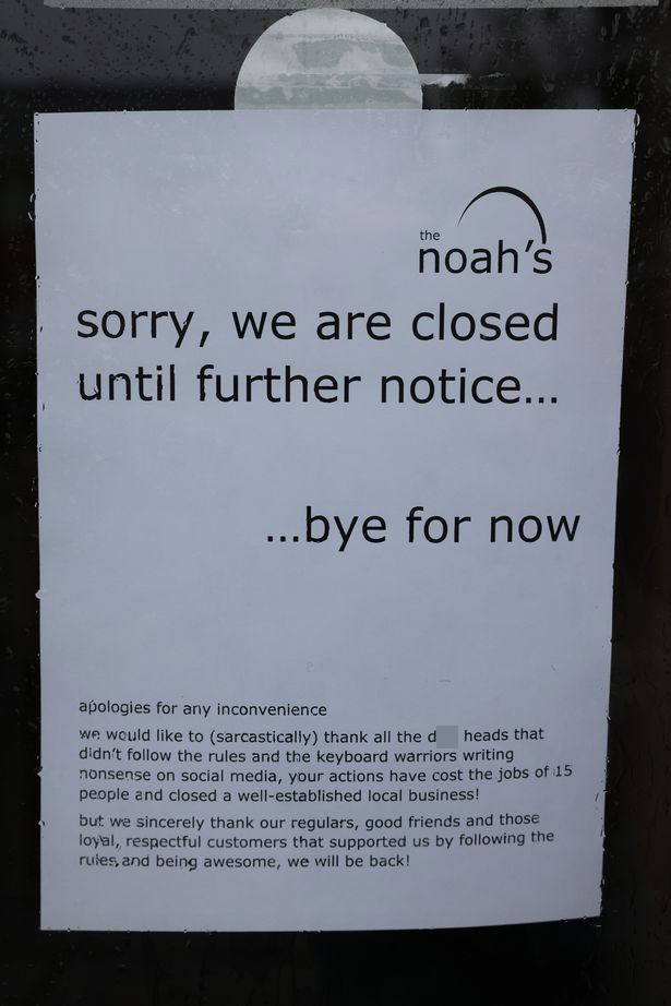 A pub in Stoke has blasted customers with an extraordinary note pinned to the door