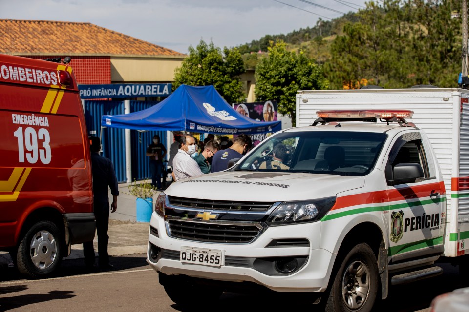 A machete-wielding killer butchered two teachers and three babies at a day care centre in Saudades, Brazil