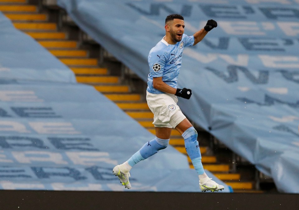 Mahrez wheeled away in delight after scoring in back-to-back games against Paris Saint-Germain