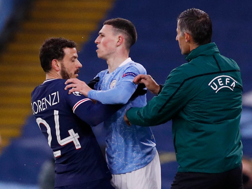 Tempers flared between Phil Foden and Alessandro Florenzi in the first half