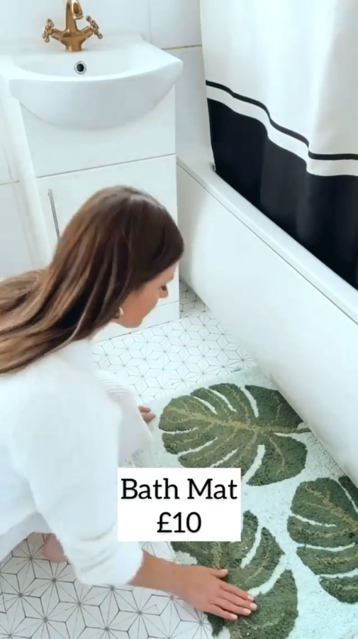 She added some colour with a palm-leaf printed bath mat for £10