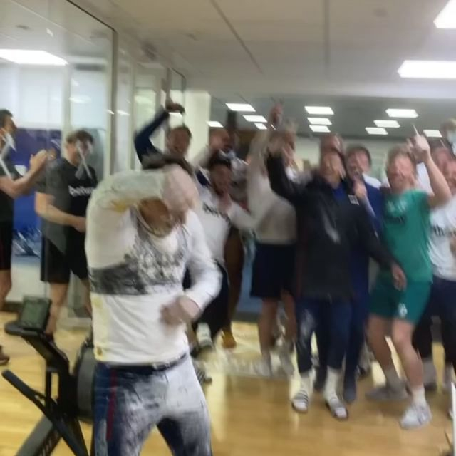 Players and staff watched on and laughed