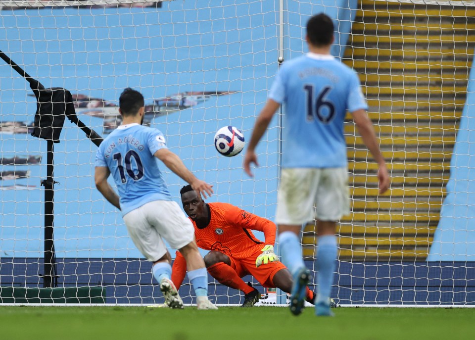 Aguero's casual effort was embarrassingly denied by Mendy as the half-time whistle blew