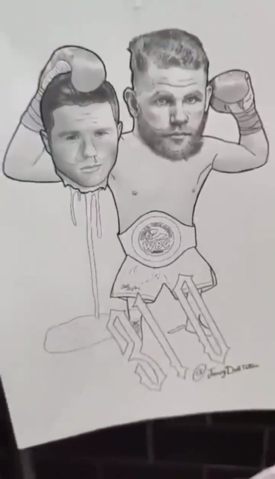 The design featured Saunders holding up Canelo's head and 31-0 at the bottom