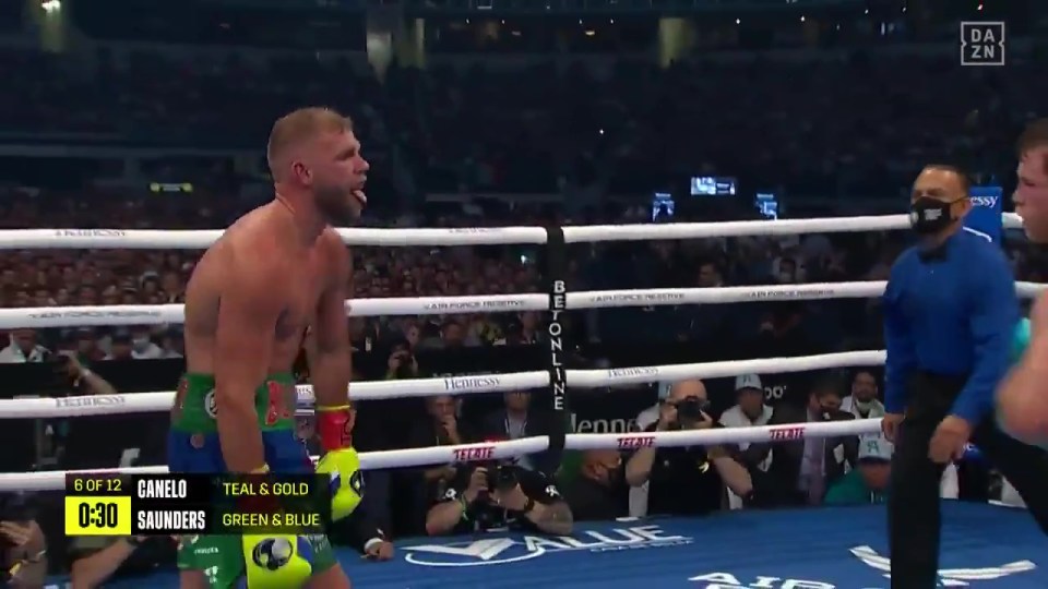 Billy Joe Saunders tried to taunt Canelo Alvarez by sticking his tongue out at his Mexican opponent