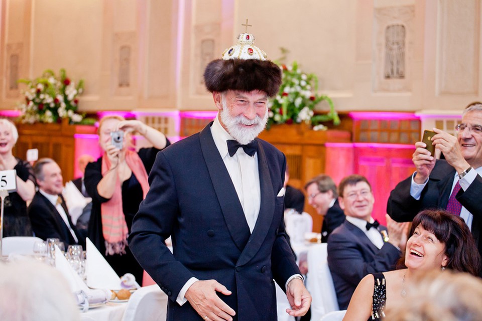 Prince Michael of Kent wears the replica of the Monomakh's Cap, which is the symbol of absolute power in pre-revolutionary Russia