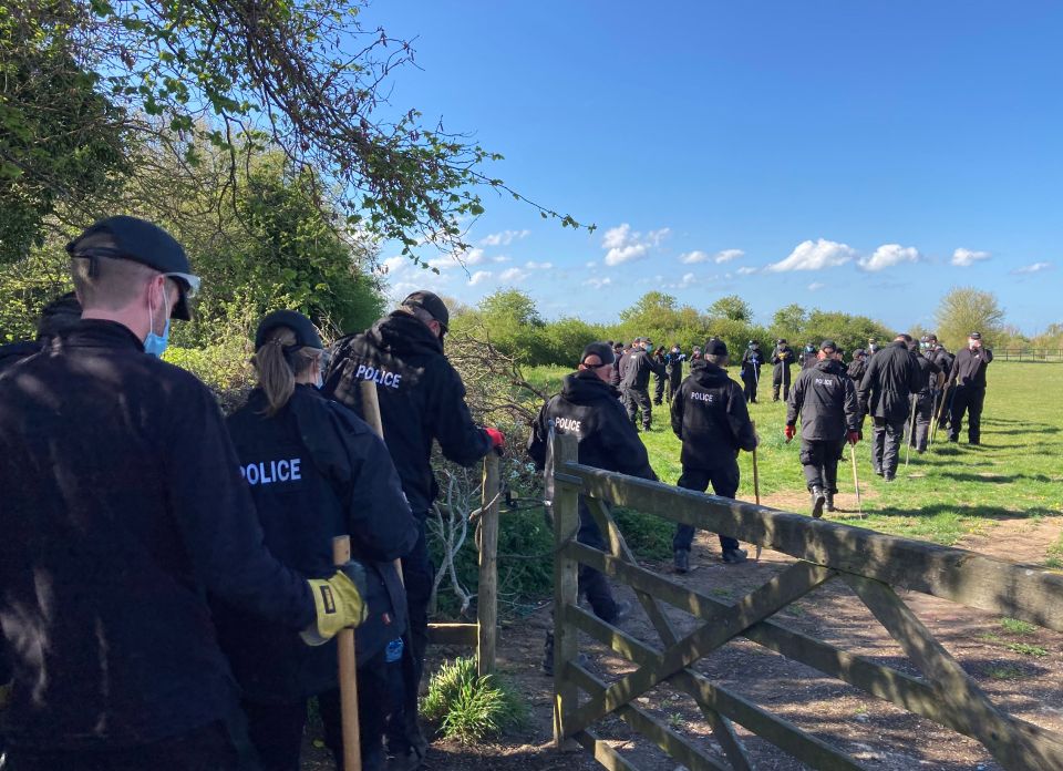 Large numbers of police officers spent hours combing fields in the area and appealing for witnesses as the inquiry continued