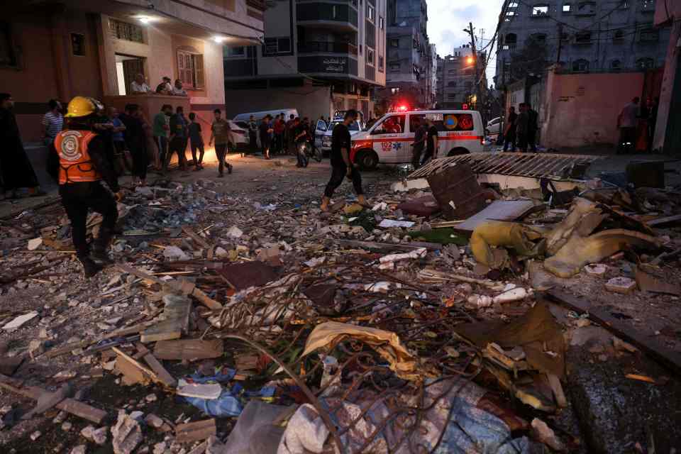 Rubble on the streets of Gaza in the aftermath of an Israeli strike