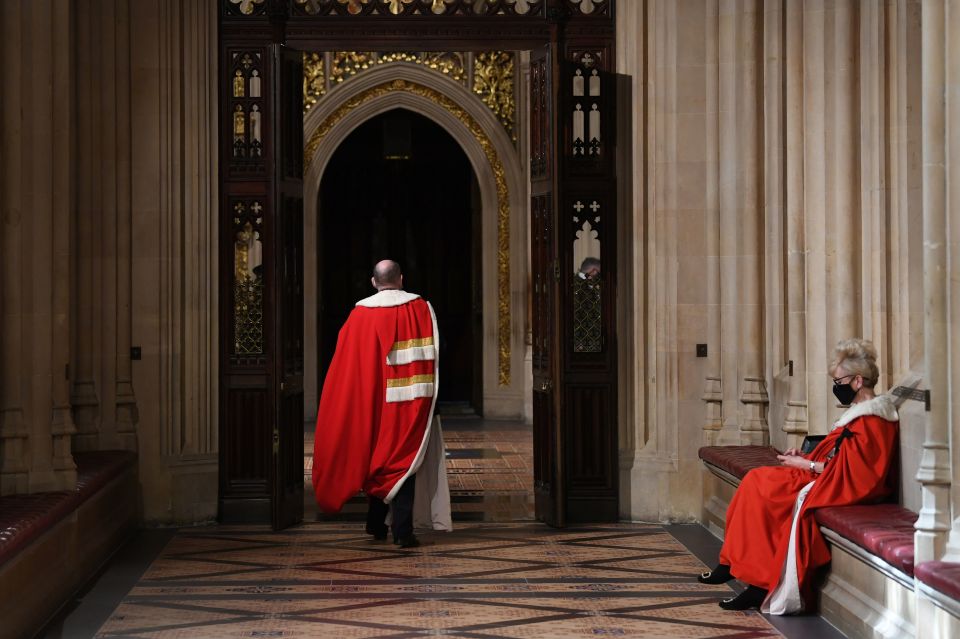 People in Central Lobby before the State Opening of Parliament in the House of Lords at the Palace of Westminster