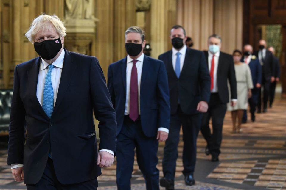 Boris Johnson and Keir Starmer making their way into the House of Lords