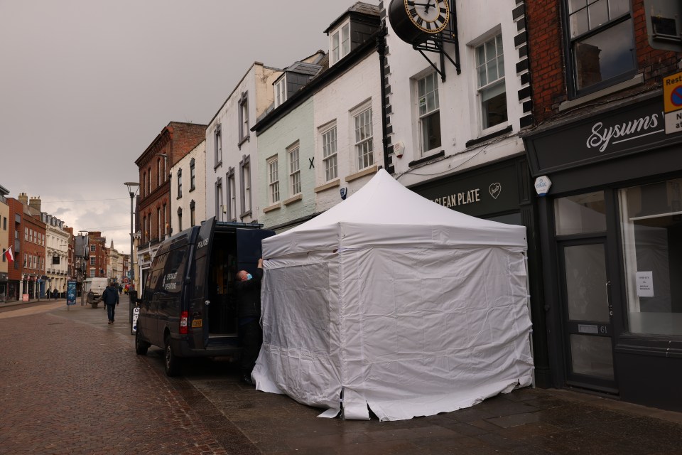 Police at the Clean Plate cafe in Gloucester where they are looking for possible victim of serial killer Fred West, May 2021