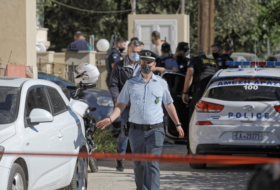 Police outside the house where Caroline was murdered in Glyka Nera in the outskirts of Athens, Greece