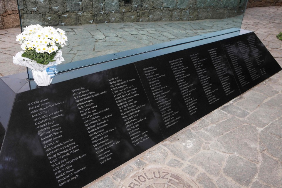 A memorial in Rio carries the names of the 228 crash victims