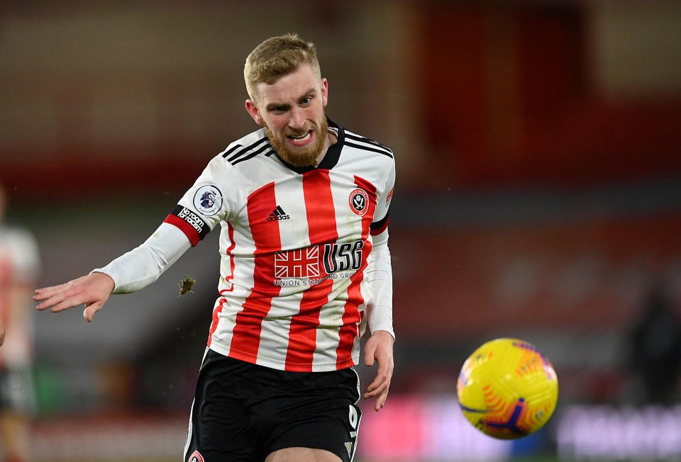 Oli McBurnie on the pitch in his Sheffield United kit