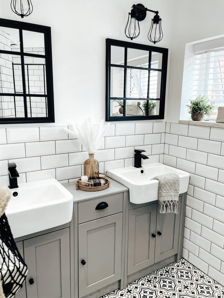 They installed a stylish his and hers sink with matching mirrors