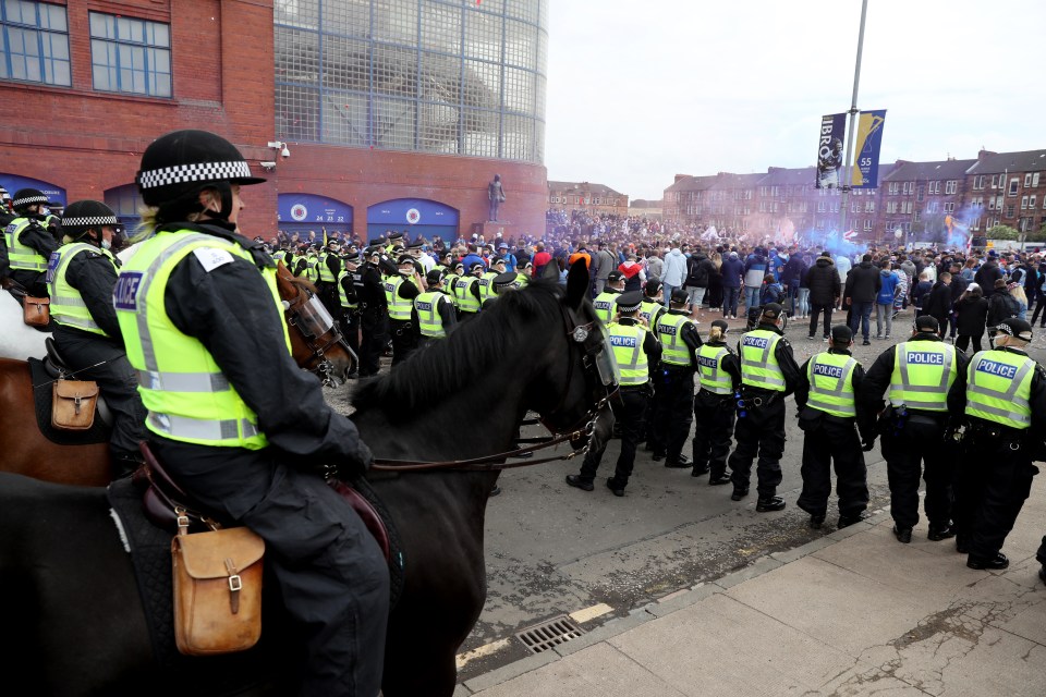 Police have also made their presence known outside Ibrox Stadium