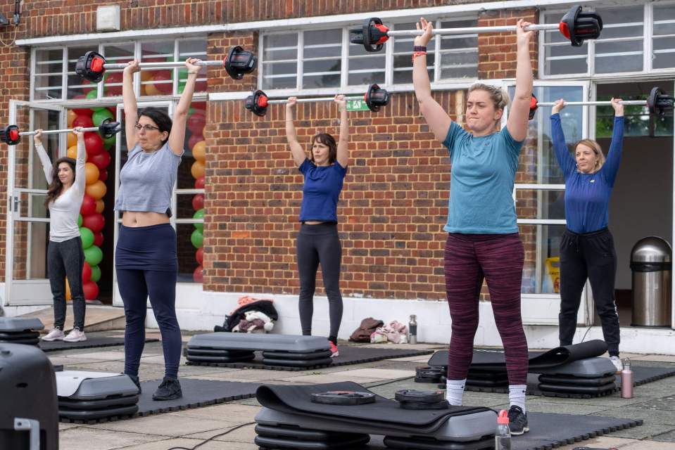 Exercise classes outside in London today as lockdown rules are eased