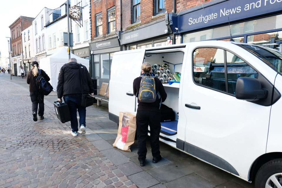 Police at the cafe today as they prepare to continue their search