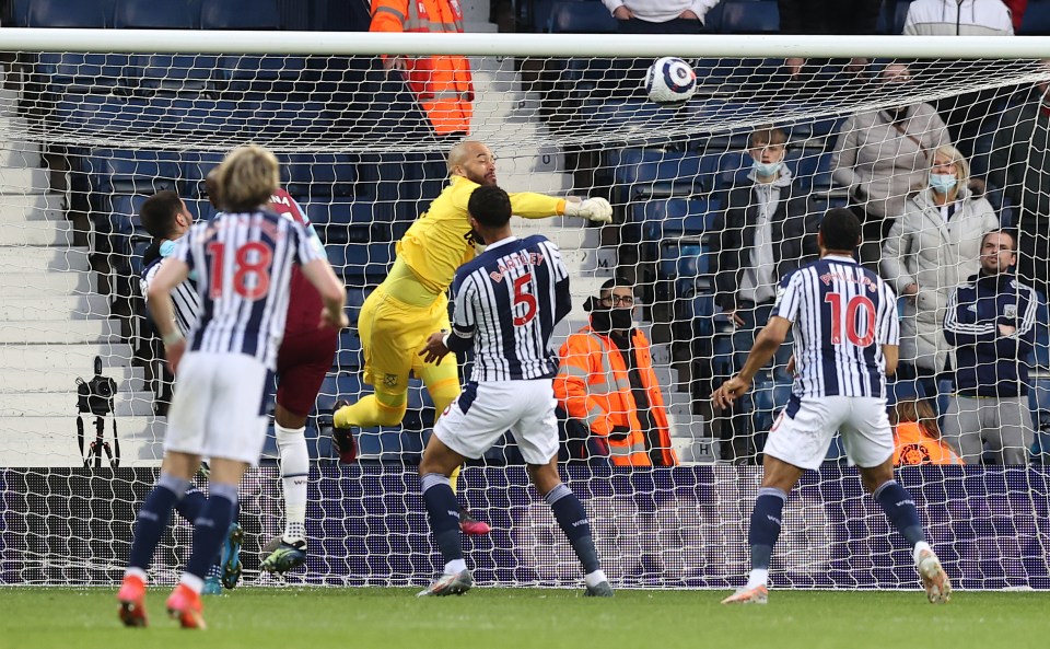 West Ham keeper Darren Randolph punches clear at the Hawthorns