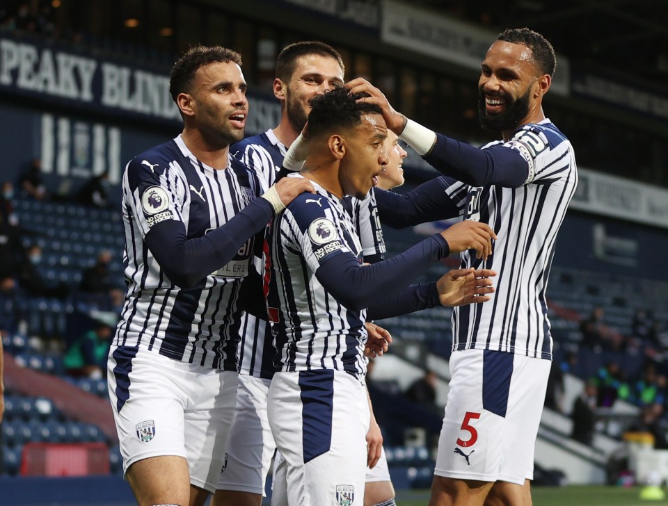 The relegated Baggies celebrate their early opener from Costa Pereira