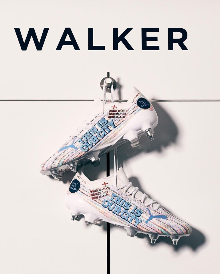 Kyle Walker shared a picture of the boots with his children's names on it