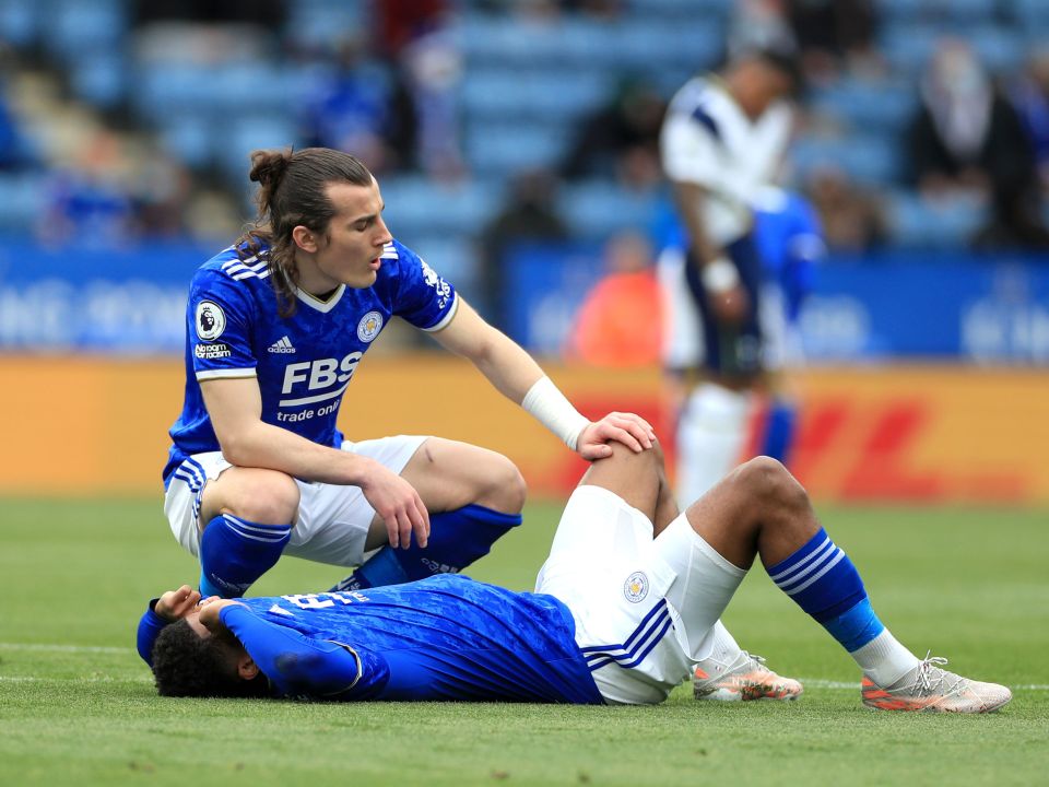 Wesley Fofana is injured in the 4-2 defeat to Tottenham