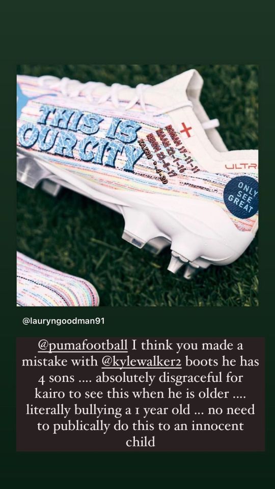 She also reposted Lauryn's snap of the altered football boots