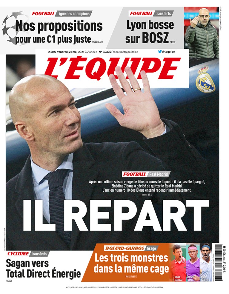 French press write how Zidane is expected to waste no time getting back to work