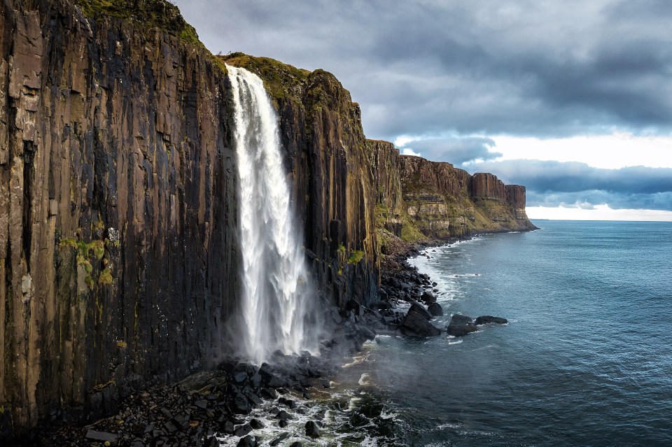 A view of Kilt Rock and Mealt Waterfall on the Isle of Skye