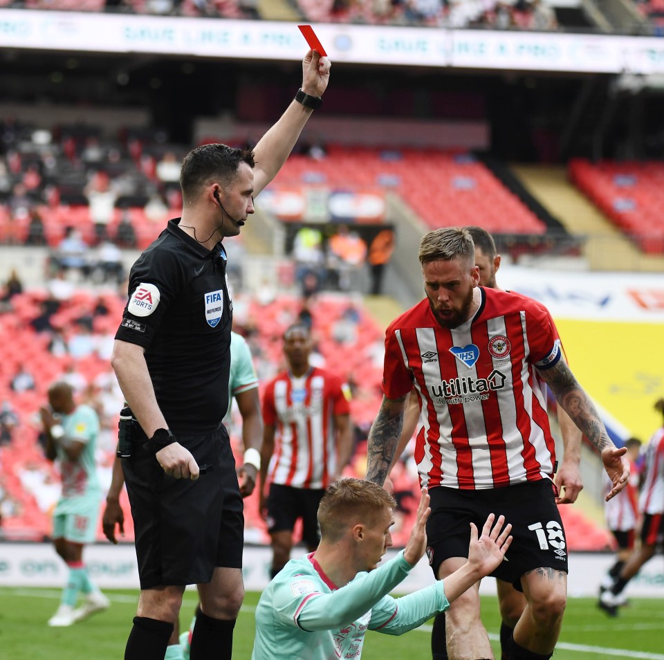 Brentford captain Pontus Jansson was furious at Fulton for the challenge - and the referee agreed and showed the red card