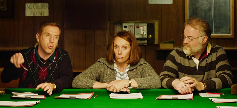 Damian Lewis , Toni Collette and Owen Teale in a scene from new movie Dream Horse