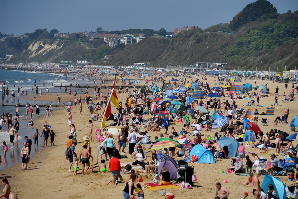 The beach in Bournemouth was packed at 10:30am this morning