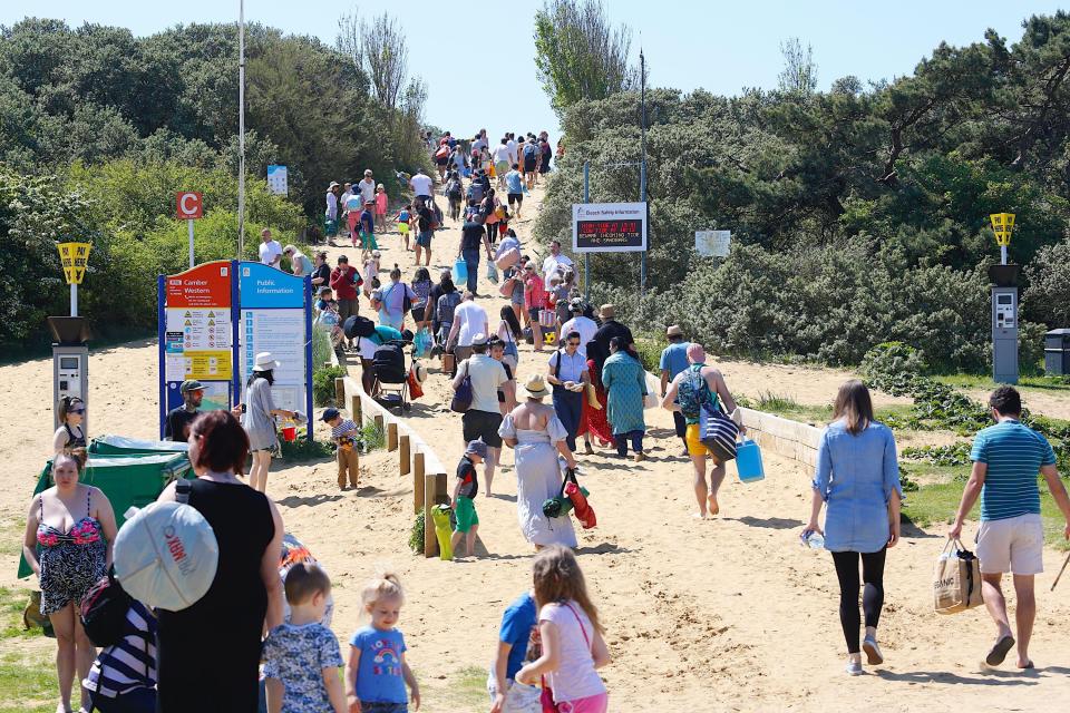 Camber Sands in East Sussex was also flooded with people enjoying the sun