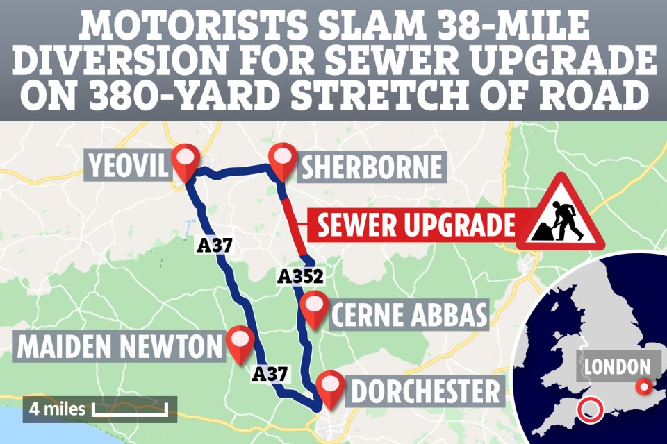 Motorists have slammed a "daft" 38-mile diversion on a 380-yard stretch of road