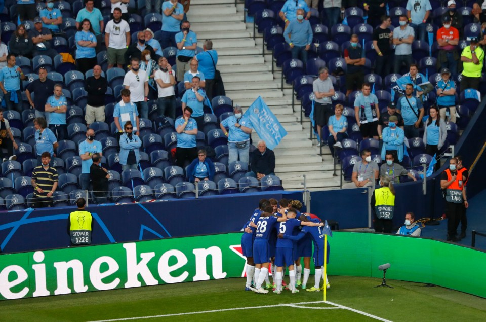 Chelsea players celebrate the opener