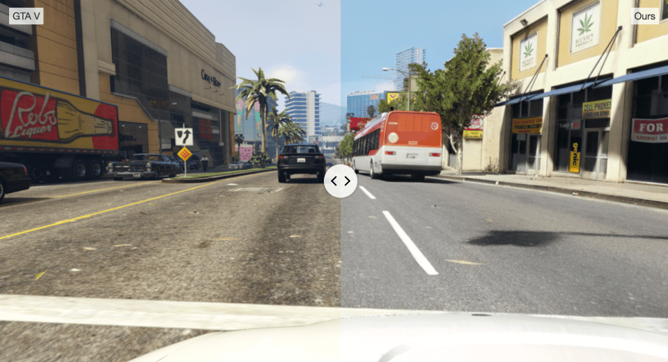 The left side is a GTA image and the right is supposedly what the scene would look like in real life