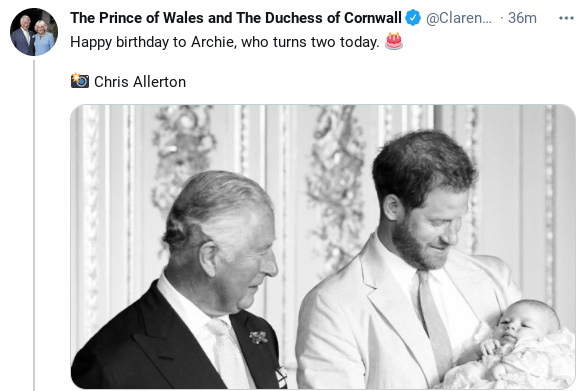 Prince Charles and Camilla shared a snap of father and son with little Archie