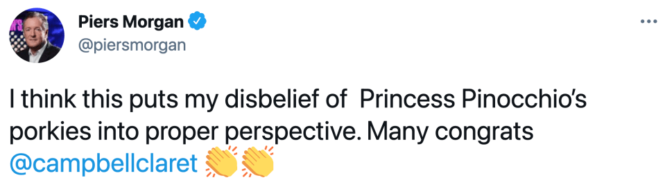 He tweeted that the gaffe put his remarks about Meghan Markle in 'proper perspective'