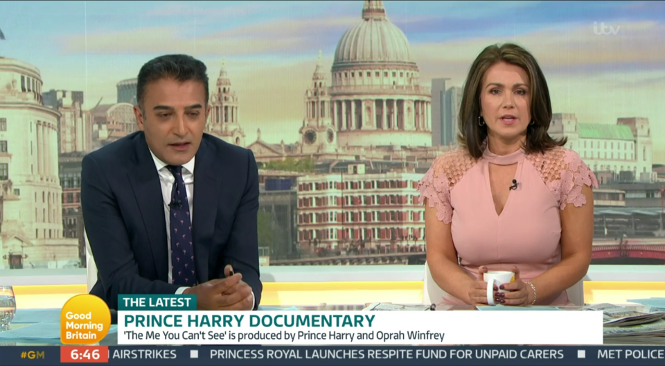 Good Morning Britain presenters Adil Ray and Susanna Reid clashed today over Prince Harry speaking about Princess Diana's funeral on a new podcast