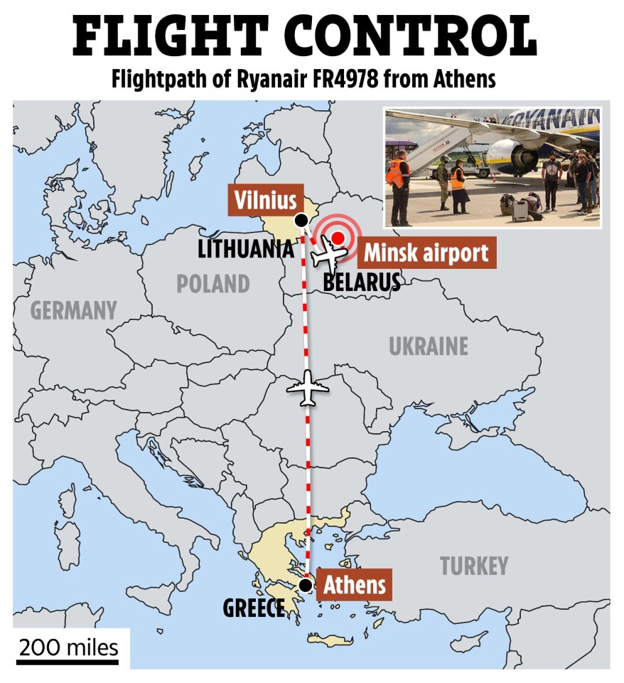 The Ryanair flight had set off from Athens to Vilnius when it was diverted