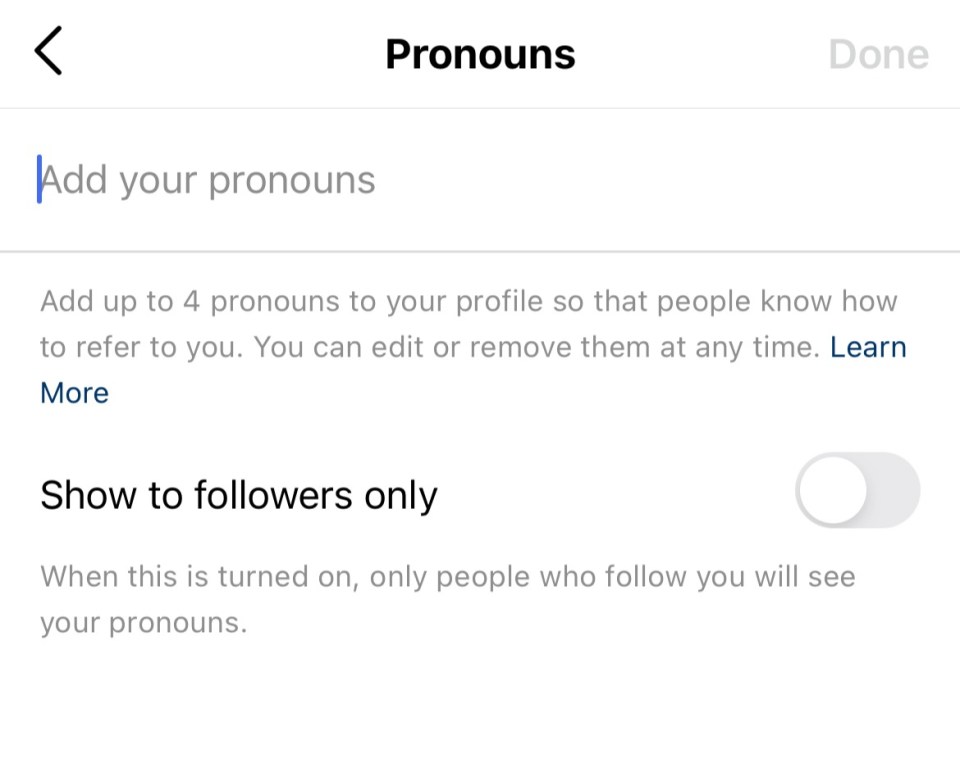 You can type in up to four pronouns via the new feature