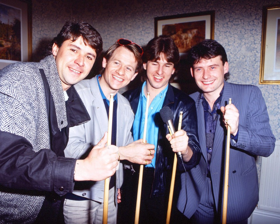 Tony Knowles with Alex Higgins, Kirk Stevens, and Jimmy White