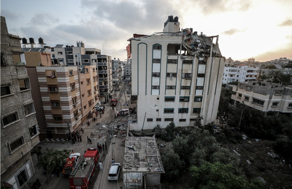 A view of a damaged building after Israeli warplanes launched airstrikes over Gaza Strip