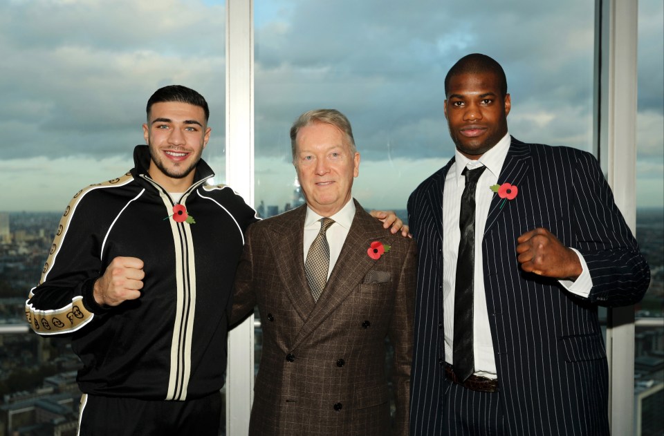 Tommy Fury, promoter Frank Warren and Daniel Dubois pictured in 2019